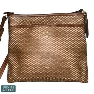 Coach Weaved Brown Embossed Leather Crossbody Shoulder Bag Adjustable Strap
